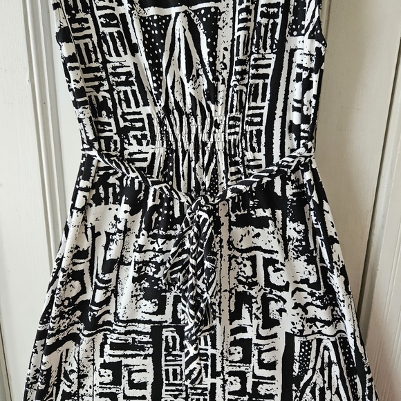 ICE Womens Hi-Low Beaded Waist Dress Size 14 Black White Abstract Short Sleeve - Picture 11 of 15